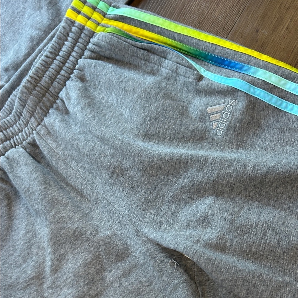 adidas Gray Hoodie and Joggers Set with Teal and Yellow Stripes !! Size large - Picture 5 of 9